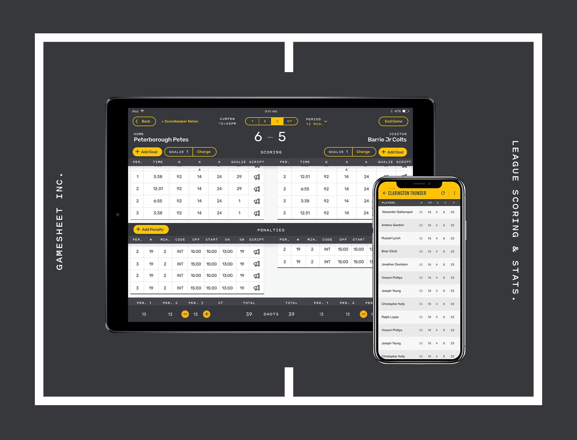 Gamesheet scoring application interface