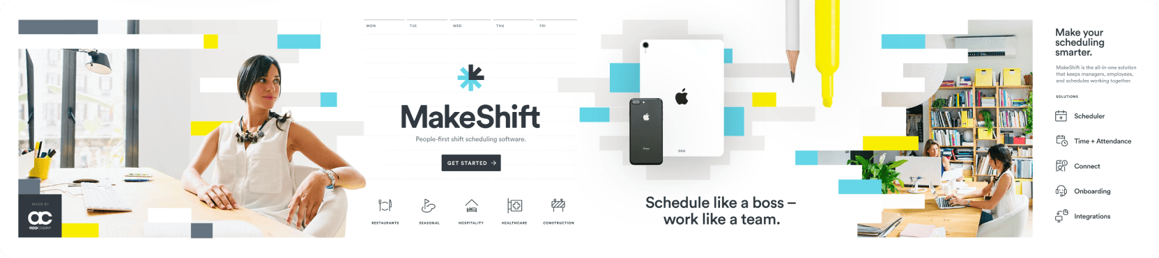 Makeshift brand stylescape combining photography, typography, colour, icons, and product imagery