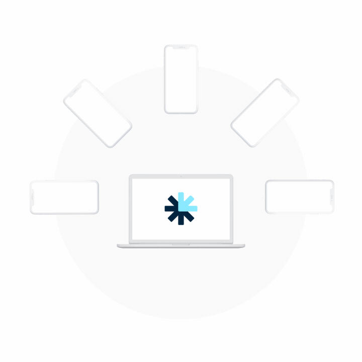 Makeshift motion study showing connected devices around the brand mark