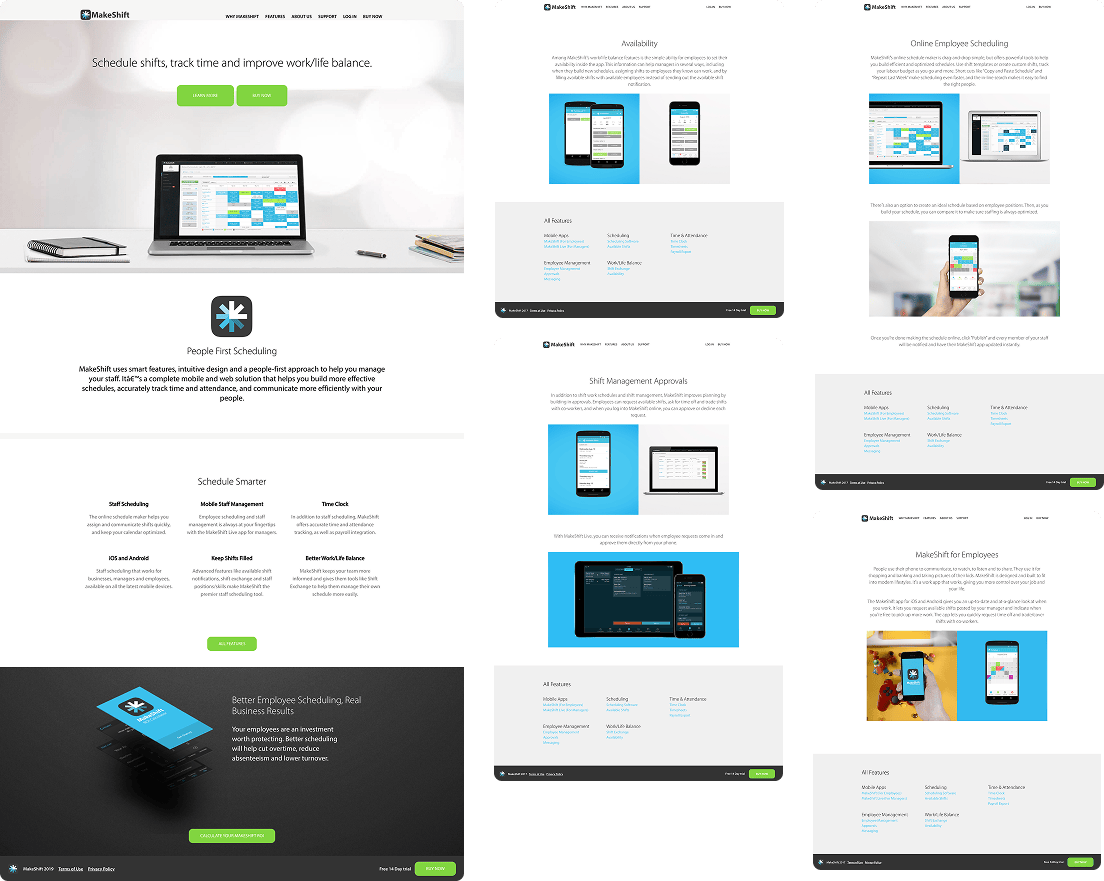 A collection of pages from the original Makeshift marketing website
