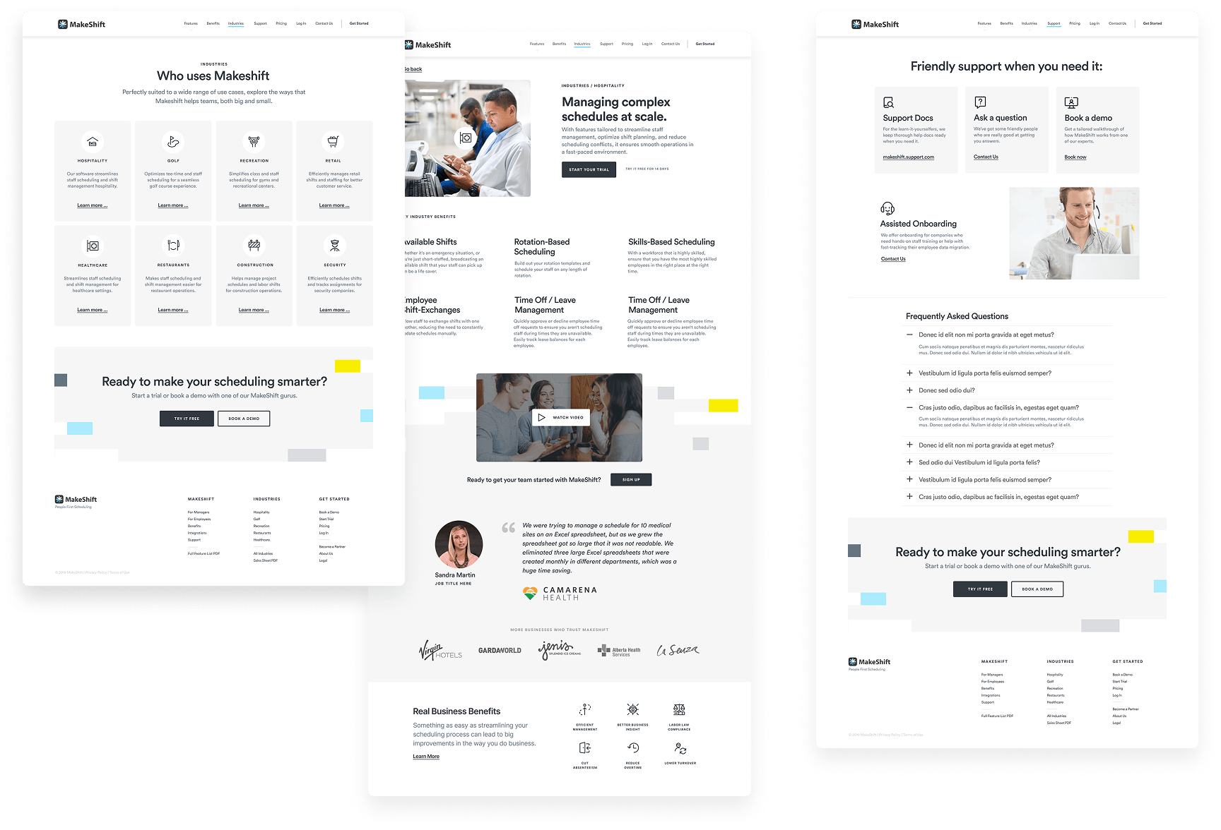 Makeshift industry and support sub-page designs